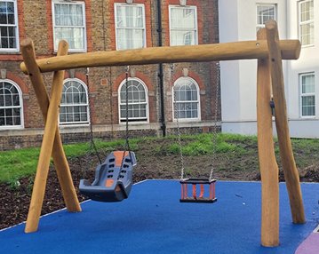 George Row new playground equipment swings for all ages 